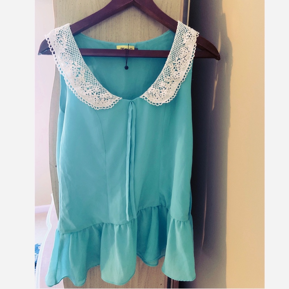 Max C Peplum Top With Lace Collar - Mint / US 6